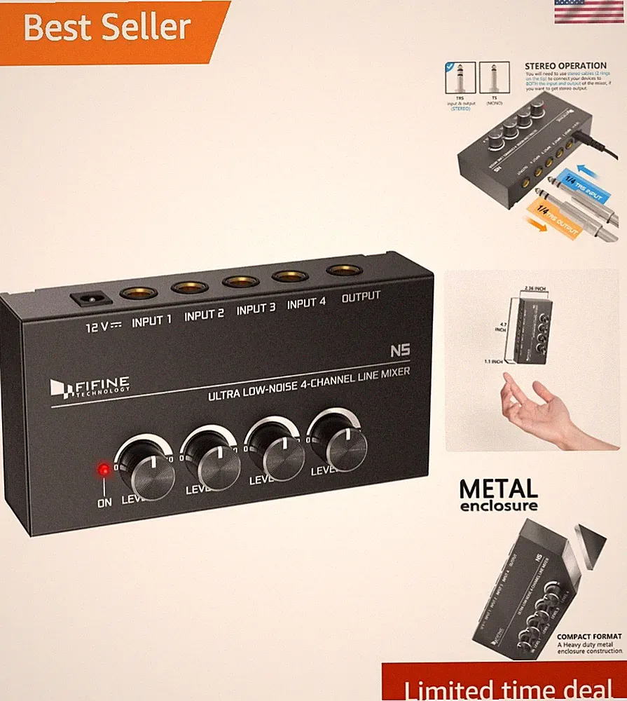FIFINE 4 Stereo Channel Audio Mixer - Perfect for Multikeyboard and Stage Setups