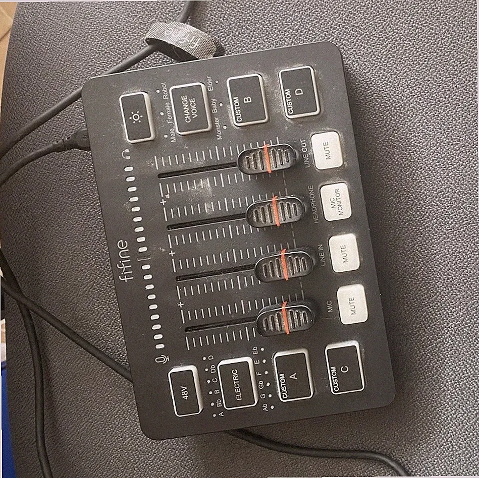 Fifine Compact Desktop Mixer 4-Channel Faders Custom Buttons Phantom Power