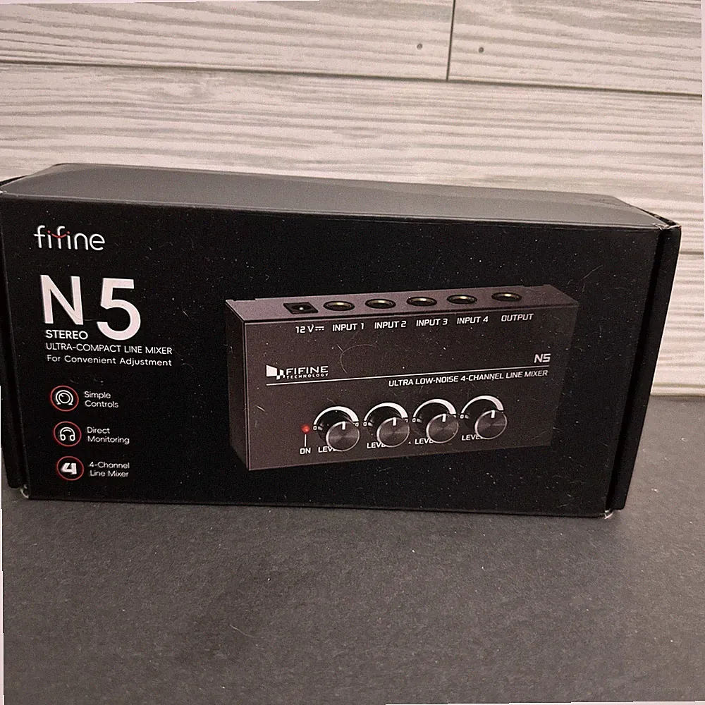 FIFINE Ultra Low-Noise 4-Channel Line Mixer for Sub-Mixing,4 Stereo Channel M...