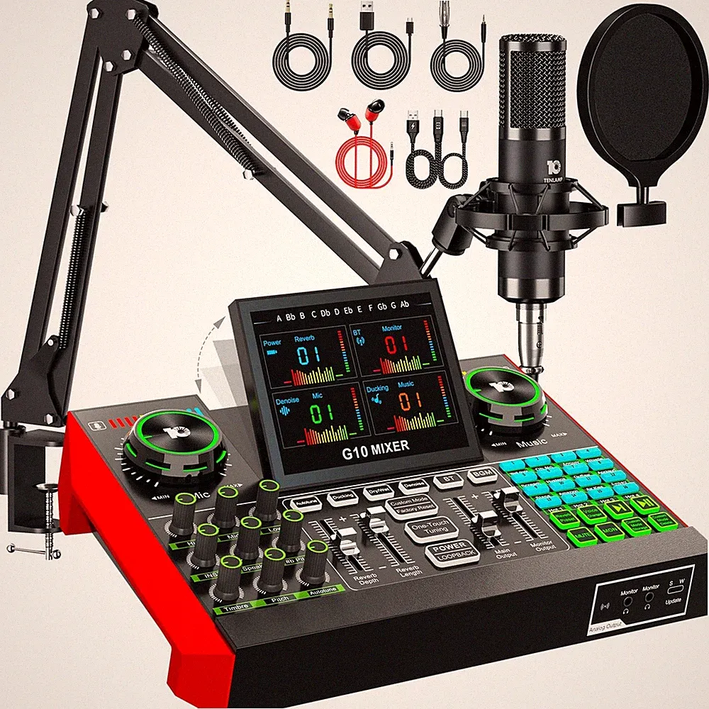 G10 Podcast Equipment Bundle with Audio Mixer & Mic for Streaming&Recording |...