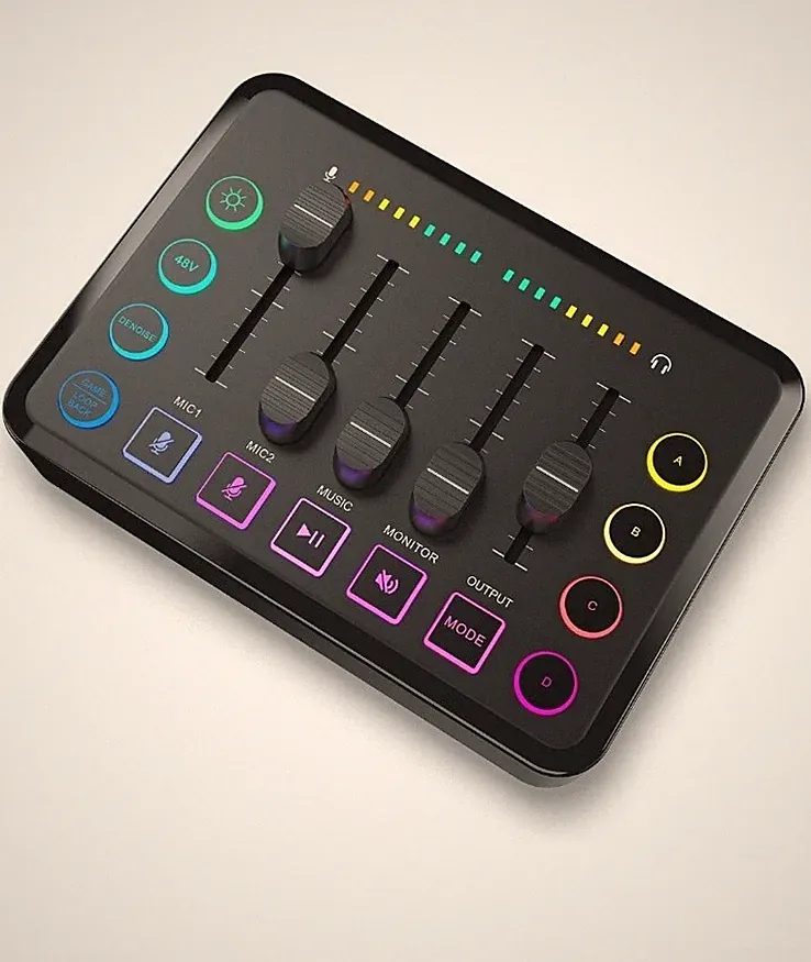 Gaming Audio Mixer for Streaming, Streaming RGB PC Mixer with XLR Microphone