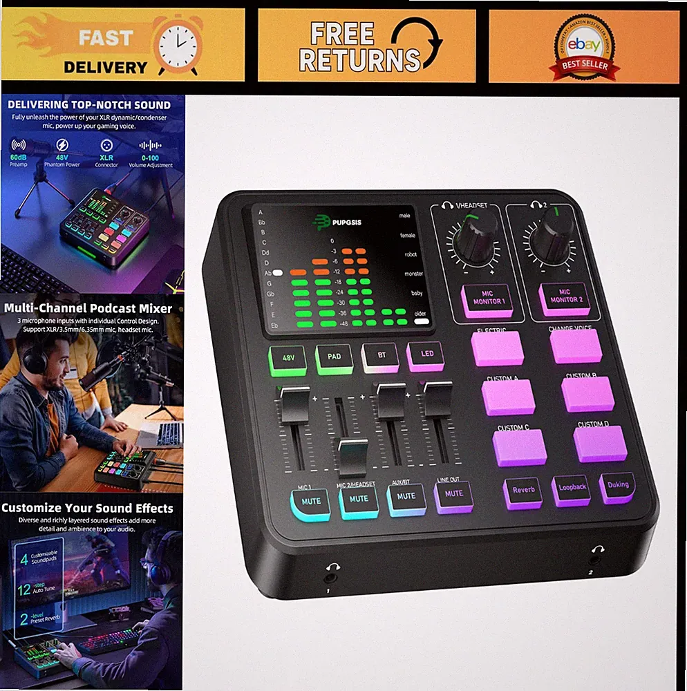 Gaming Audio Mixer & Interface for PC/Podcast/Streaming - 4 Channel Sound Board