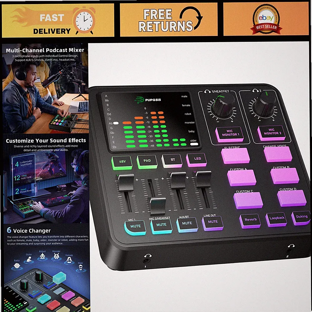 Gaming Audio Mixer & Interface for PC/Podcast/Streaming - 4 Channel Sound Board