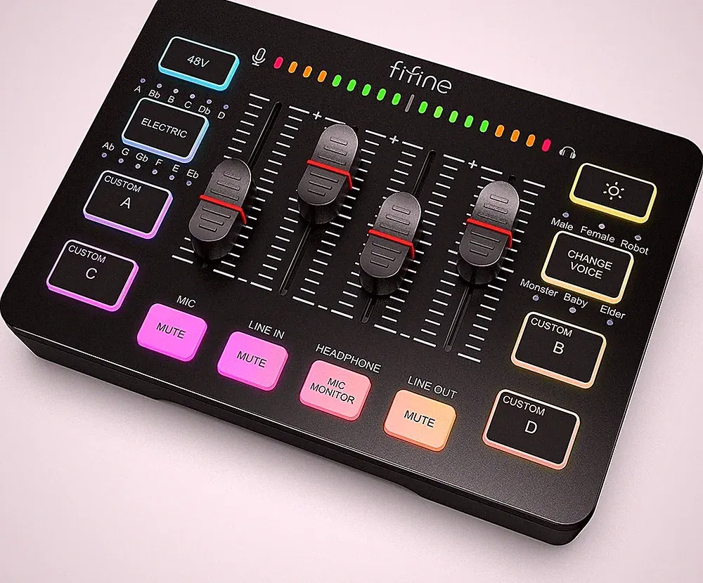 Gaming Audio Mixer, Streaming RGB PC Mixer with XLR Microphone Interface, Indivi