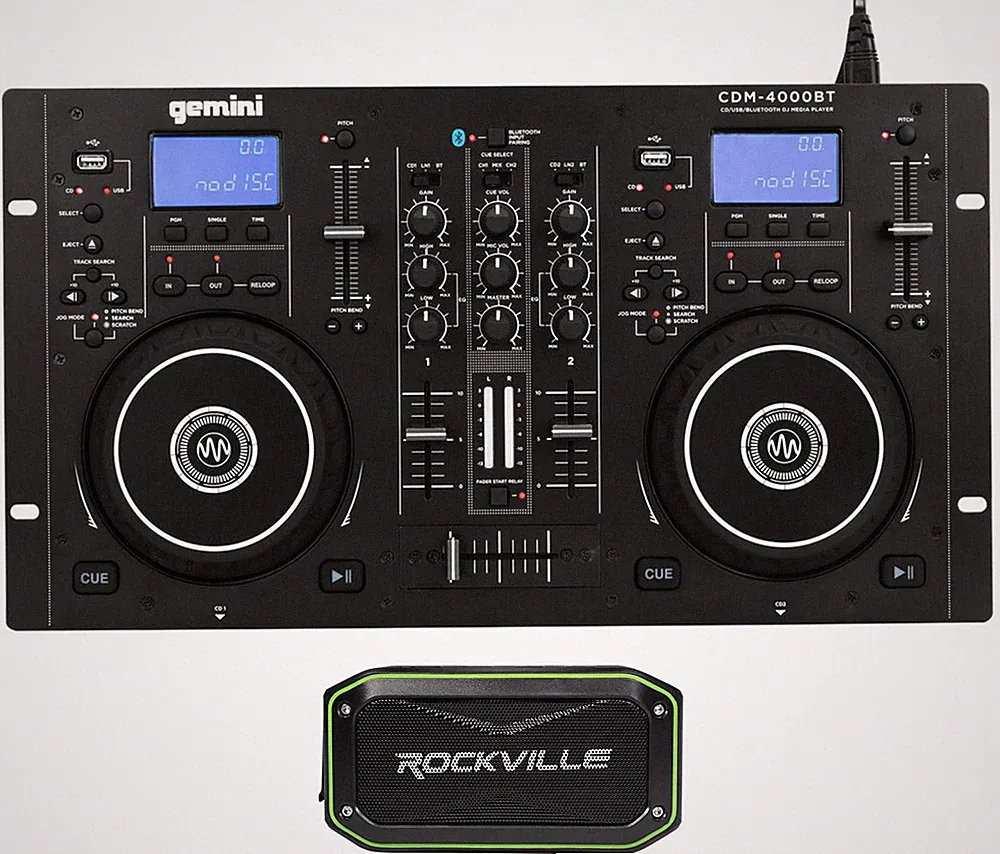 Gemini CDM-4000BT Dual DJ CD/USB Media Player/Mixer+Portable Bluetooth Speaker
