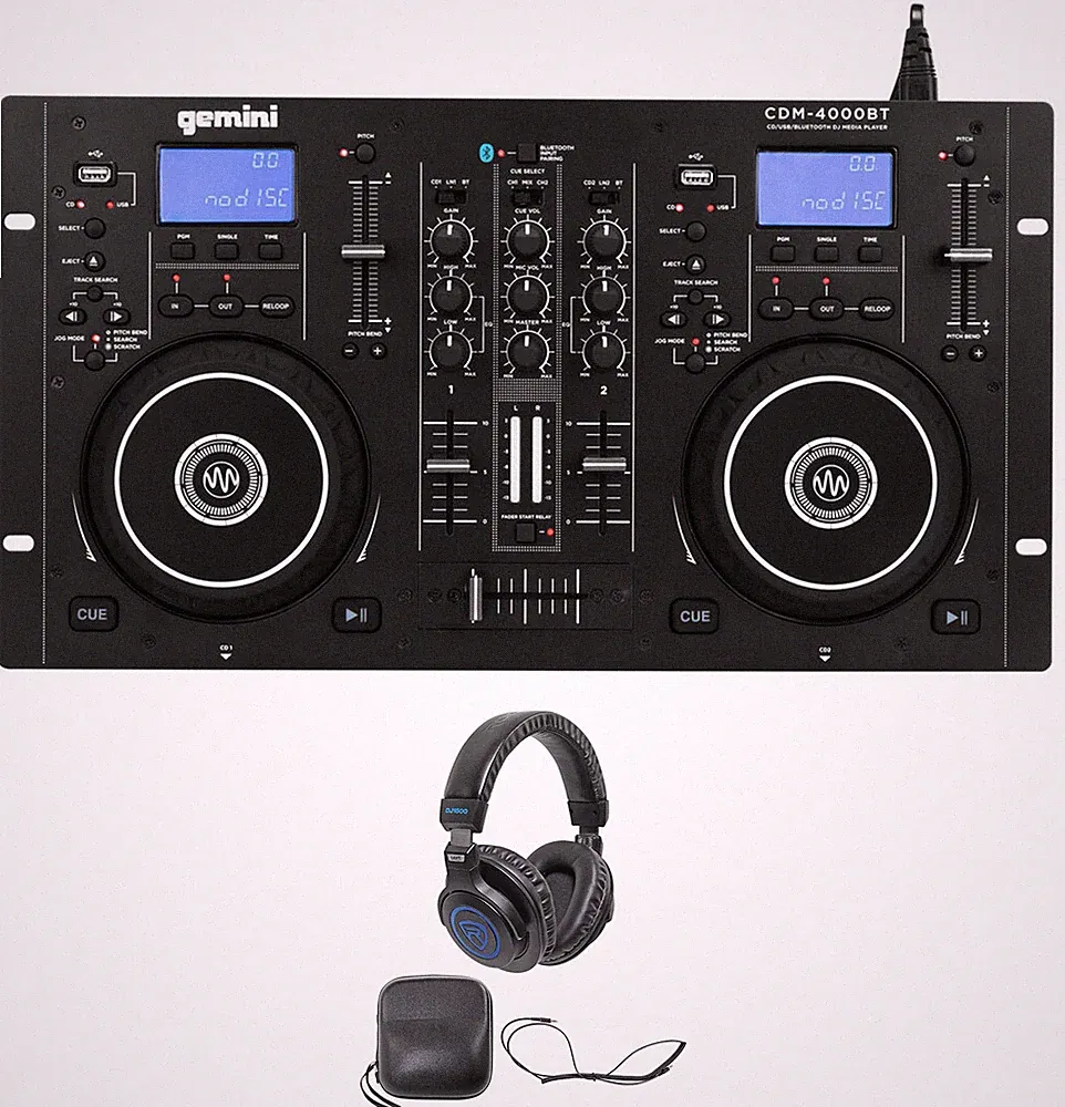Gemini CDM-4000BT Dual DJ CD/USB Media Player w/Bluetooth/Mixer + Headphones