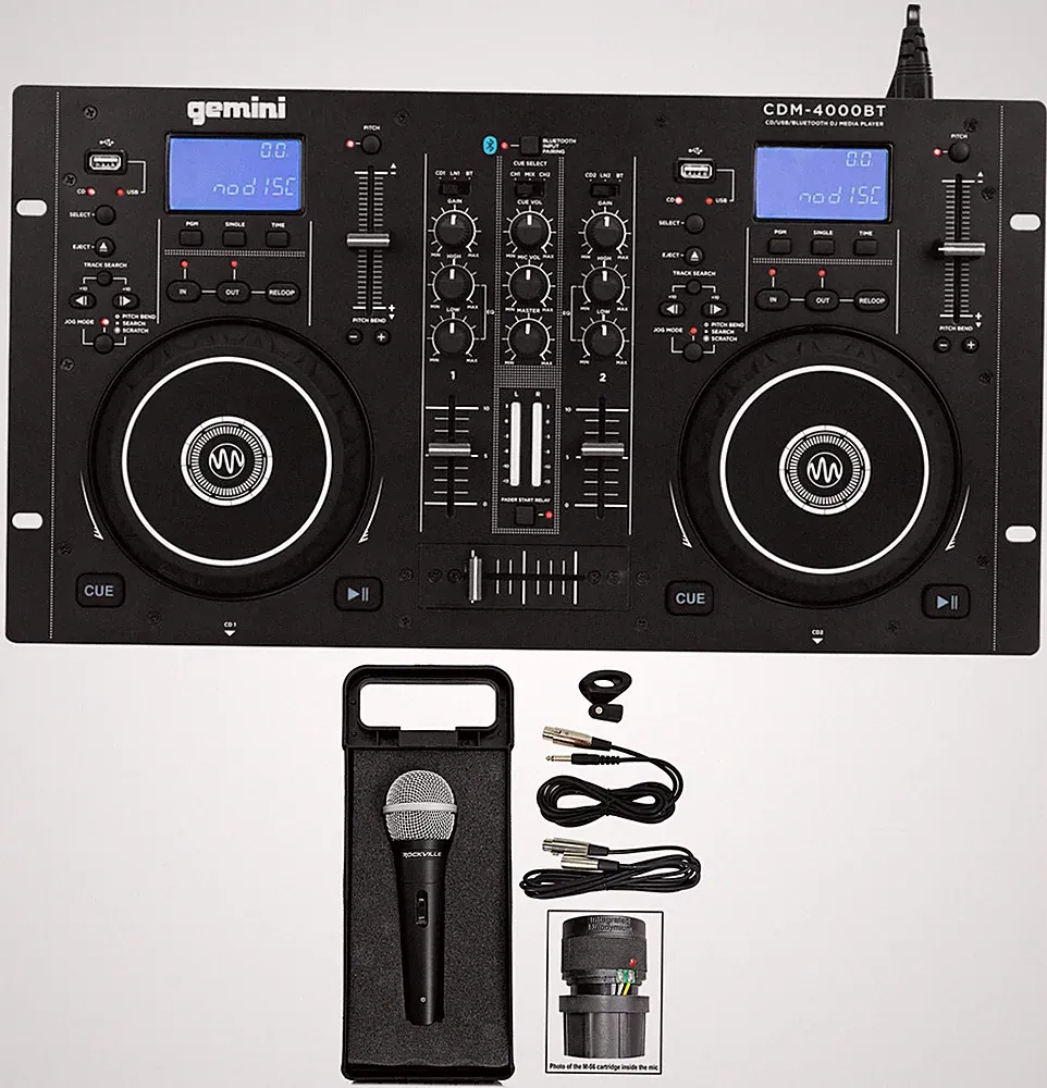 Gemini CDM-4000BT Dual DJ CD/USB Media Player w/Bluetooth/Mixer+Mic+Cable+Case