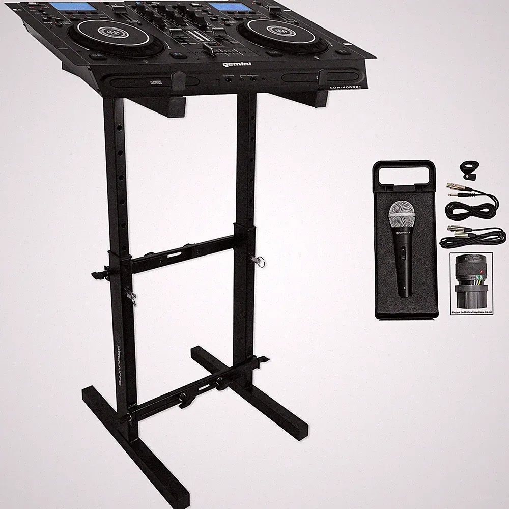 Gemini CDM-4000BT Dual DJ CD/USB Media Player w/Bluetooth/Mixer+Stand+Mic+Cable