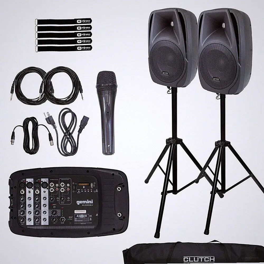 Gemini DJ ES-210MX-BLU PA System with Heavy Duty Tripod Stands