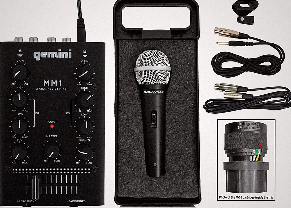 Gemini MM1 Pocket-Sized 2-Channel DJ Mixer w/ 2-Band EQ+Microphone+Cable+Case