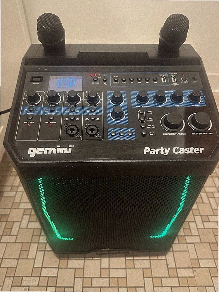 Gemini Party Caster Karaoke System With Dual Handheld Wireless Microphones