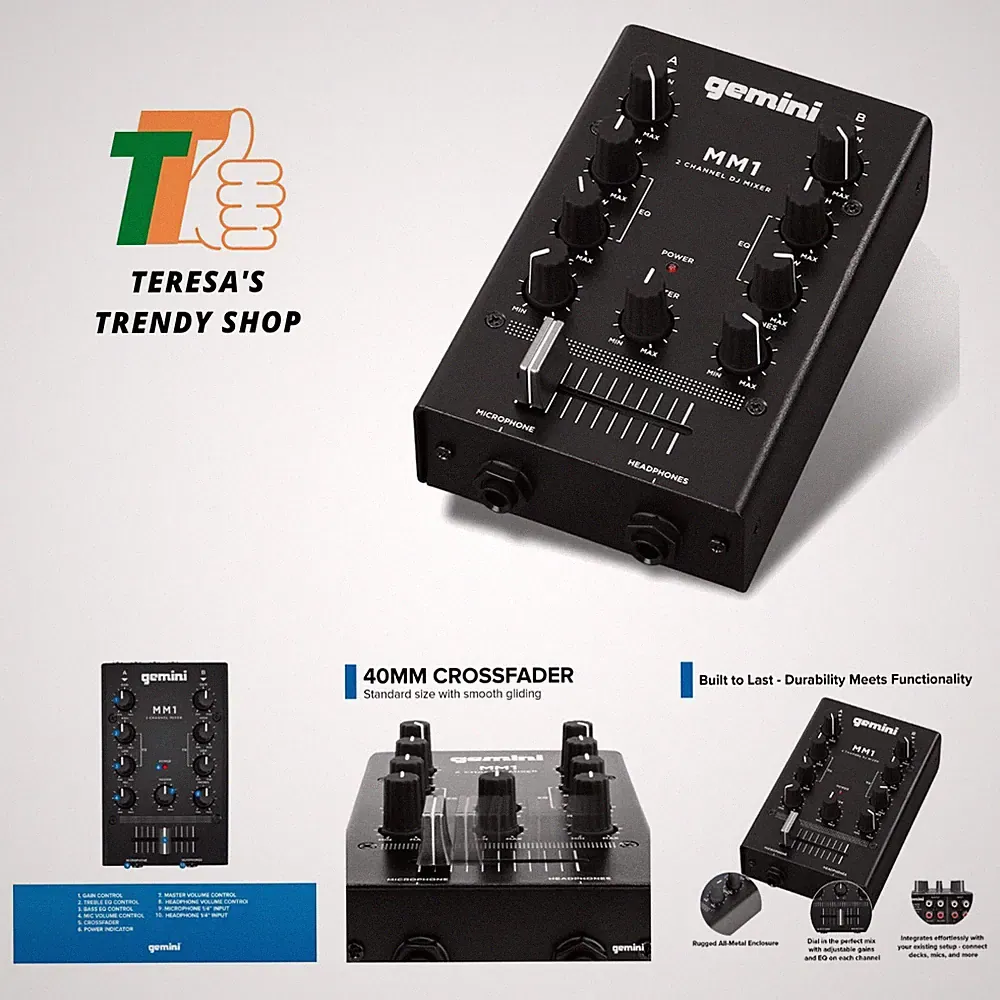 Gemini Portable 2-Channel DJ Mixer – Pocket-Sized Mini Audio Mixer with RCA,...