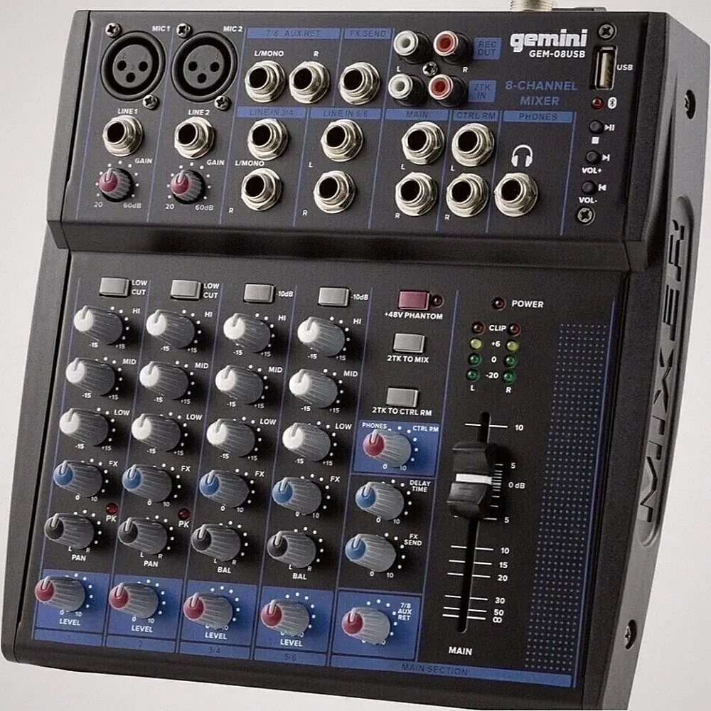 Gemini Pro Audio Equipment 8 Channels Live Studio Bluetooth Unpowered Mixers DJ
