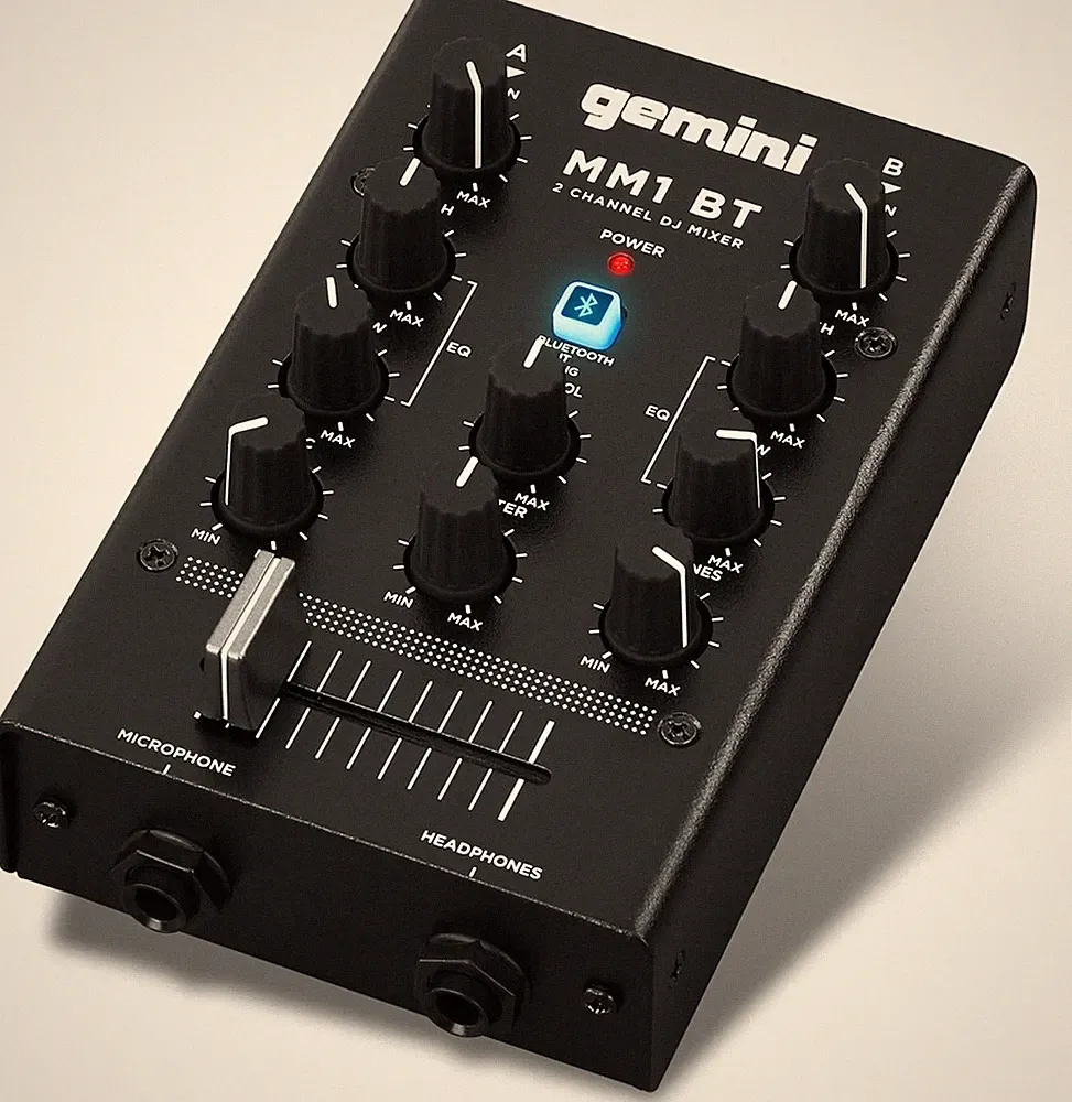 Gemini Sound 2 channel Analog DJ mixer. 2-band EQ per channel, 1/4" mic input...