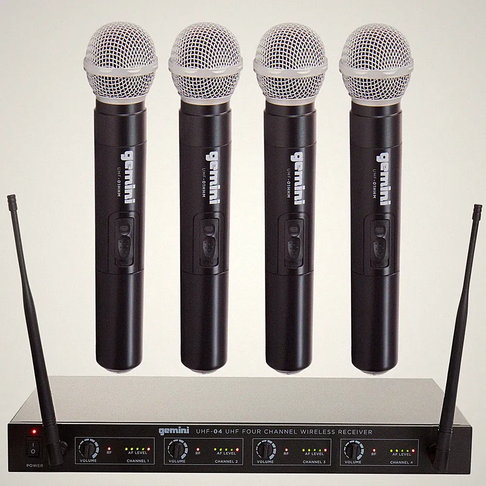 Gemini Sound UHF-04M Wireless Cordless Professional Set of 4 Handheld Microphone
