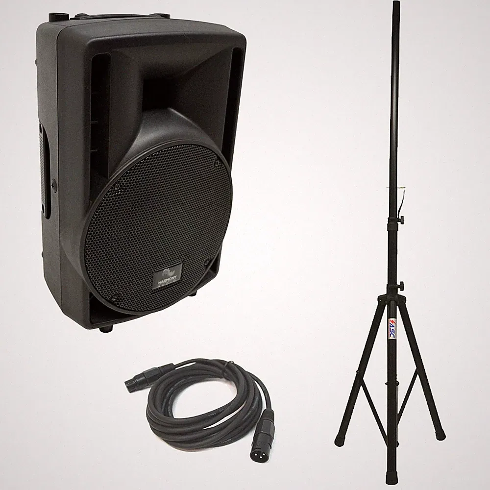 Harmony Audio HA-C8A Pro DJ 8" Powered 300W PA Speaker XLR Cable & Tripod Stand