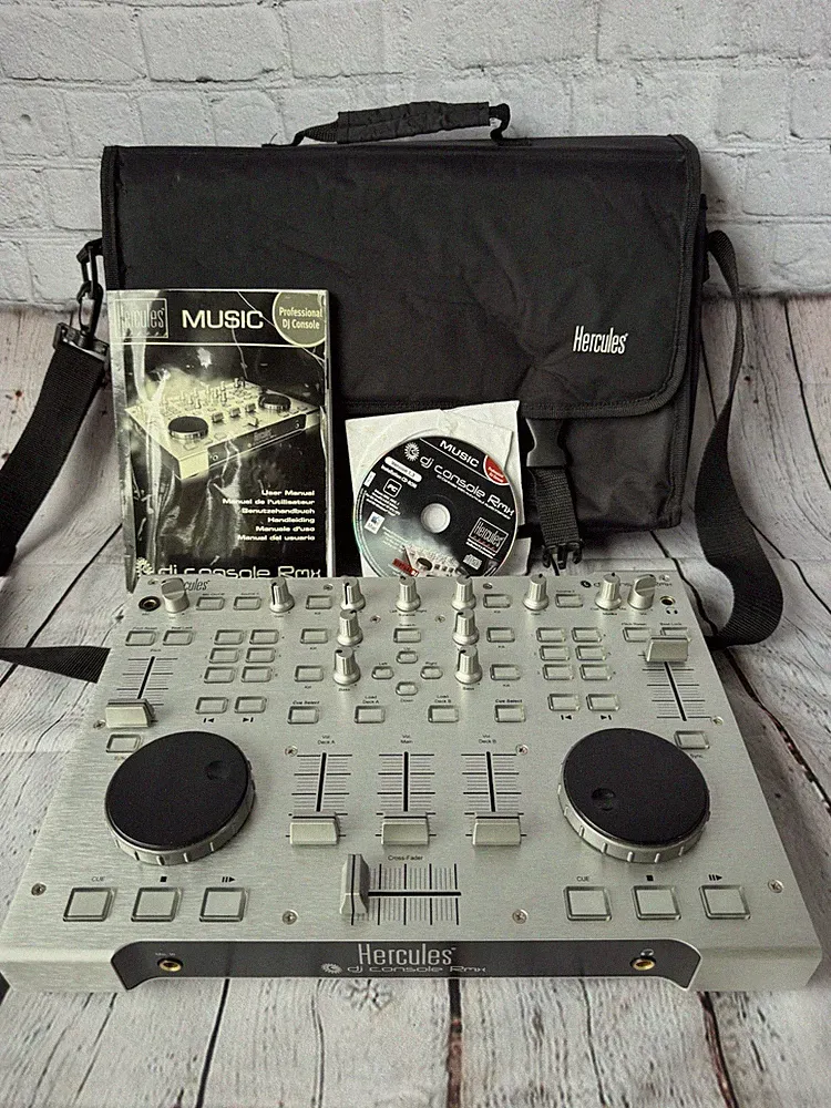 Hercules DJ Console RMX Double Deck Controller 4-Ch Built-In Mixer Silver