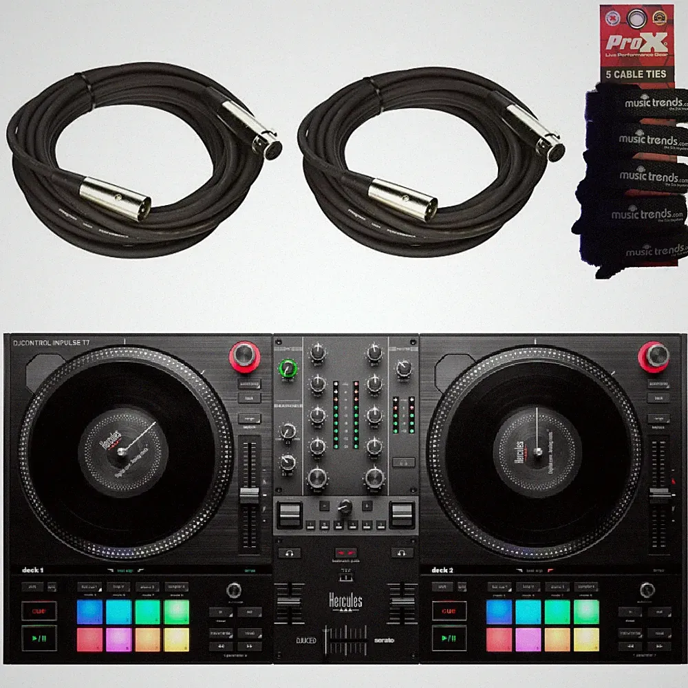 Hercules DJ Control Inpulse T7 w/ 7" spinning platters + 2 XLRs