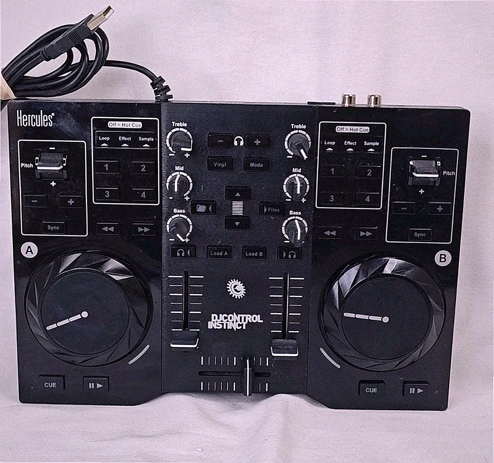 Hercules DJ Control Instinct USB DJ Controller Mixer Black Tested Lights Up