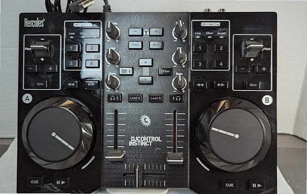 Hercules DJ Control Instinct USB DJ Controller Mixer Black Tested Lights Up