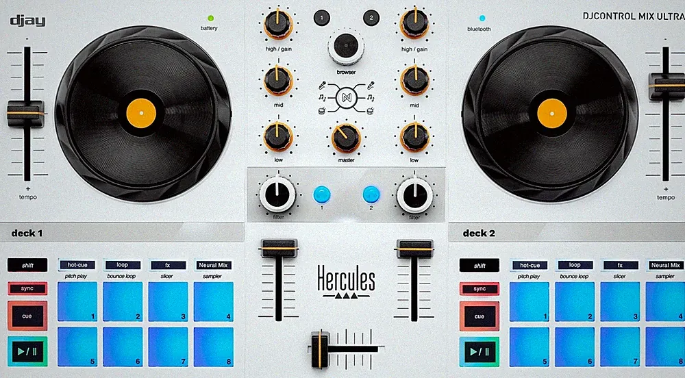 Hercules DJ DJControl Mix Ultra Compact Mobile DJ Controller with 4 Pad Modes