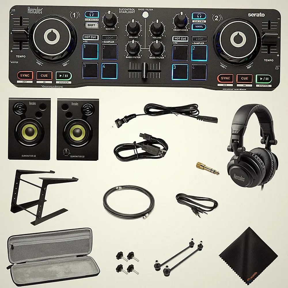 Hercules DJ Starter Kit - Starlight USB DJ Controller+Laptop Stand+Case (Bundle)