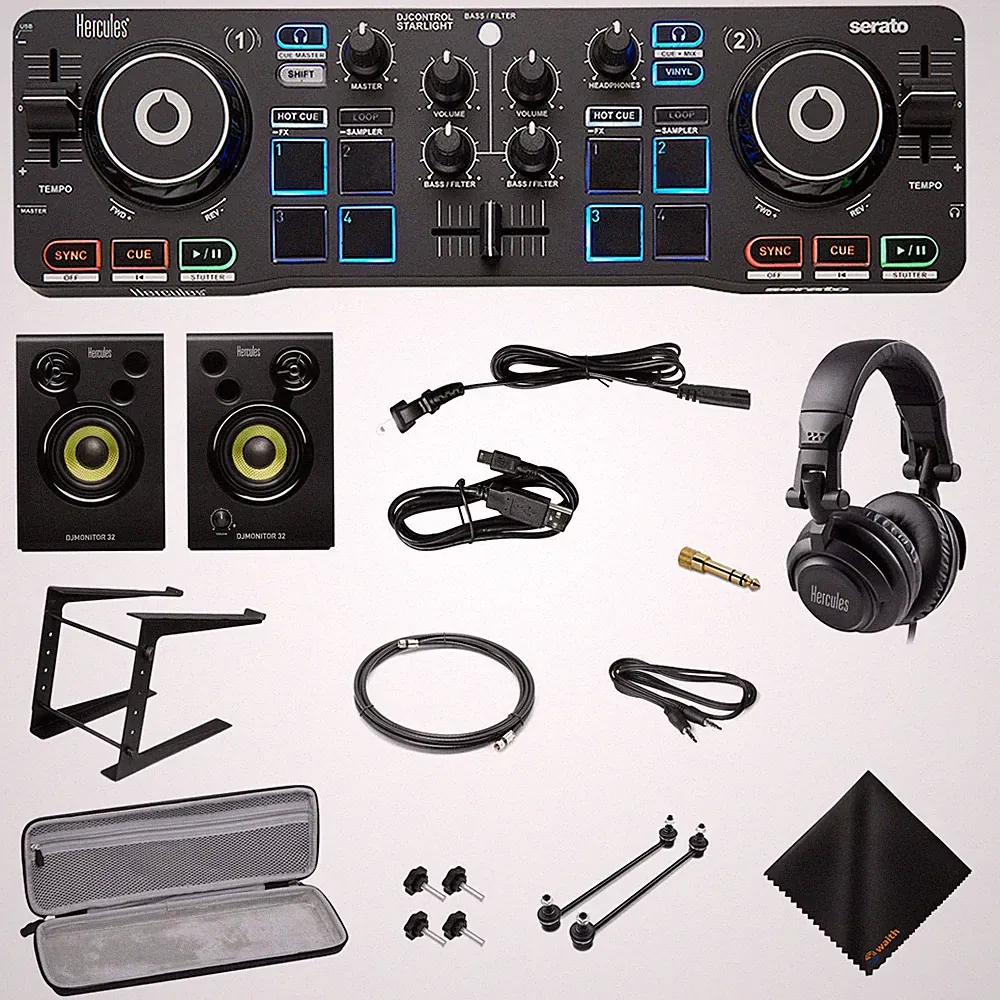 Hercules DJ Starter Kit - Starlight USB DJ Controller+Laptop Stand+Case (Bundle)