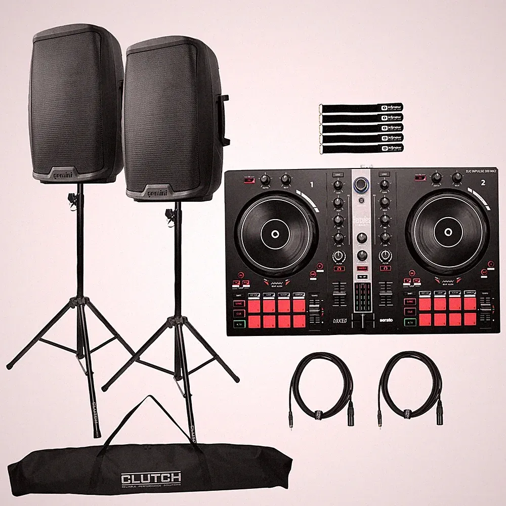 Hercules DJControl Inpulse 300 MK2 DJ Controller w 12" Speakers Package