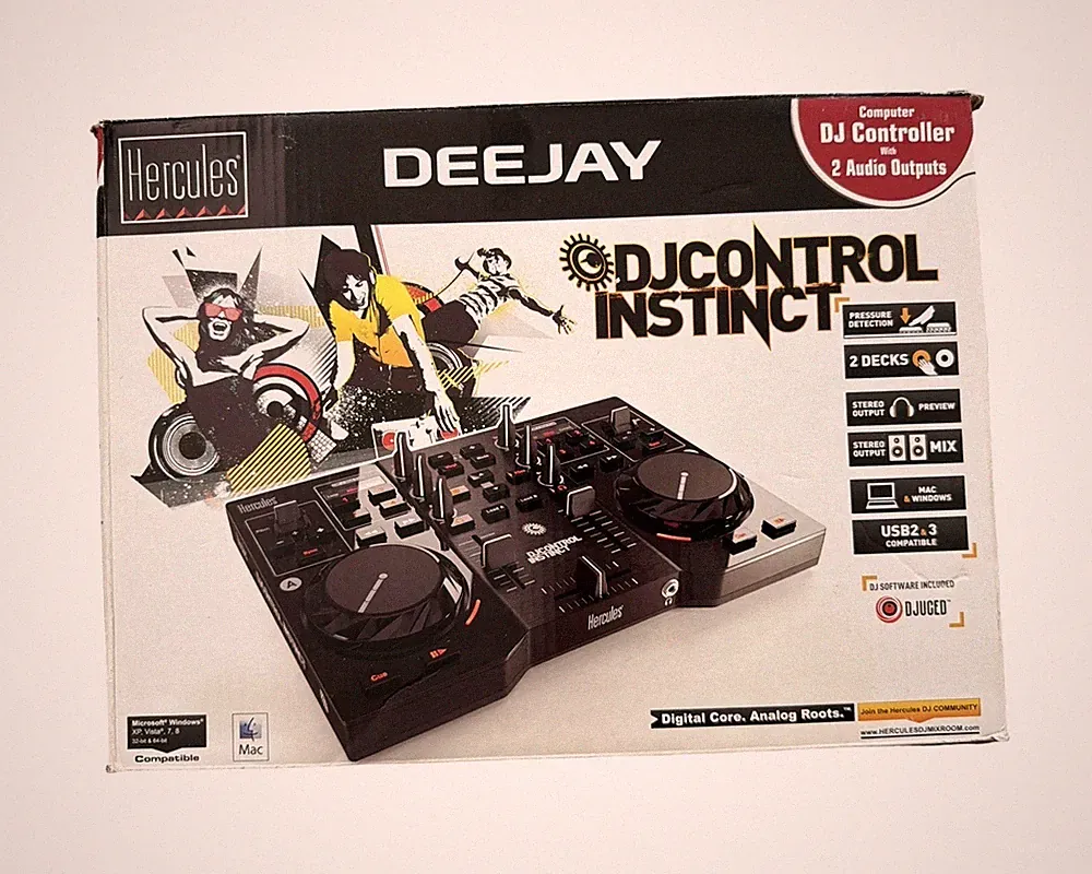 Hercules DJControl Instinct Double Deck USB DJ Controller, 2-Ch, Loop, Black
