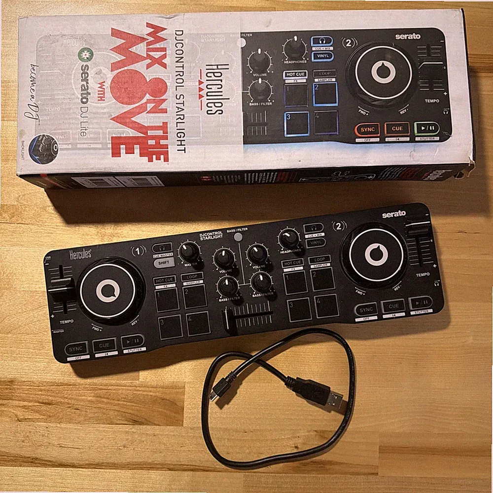 HERCULES DJCONTROL STARLIGHT DJ MIXER ON THE MOVE SERATO DJ Lite CIB