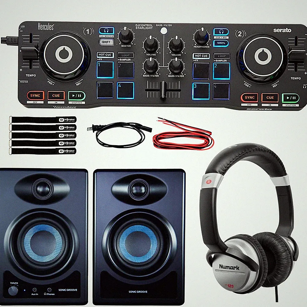 Hercules DJControl Starlight Starter DJ Controller Set w Monitors & Headphones
