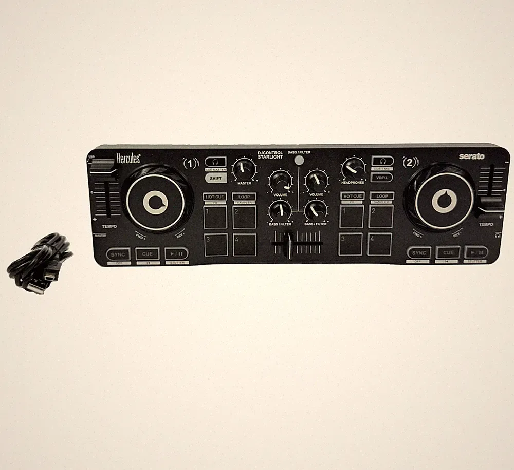 Hercules DJControl Starlight USB DJ Controller Serato Black with Cord Excellent