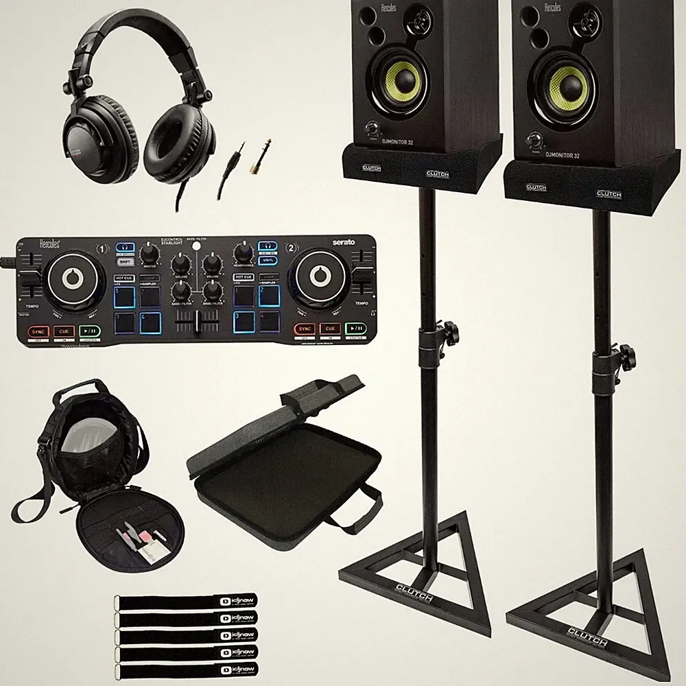 Hercules DJStarter Kit Controller and Speakers with Stands & Case Pack