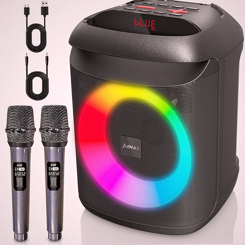 Karaoke Machine with 2 Wireless Microphones, 6.5" Portable Bluetooth PA Speak...