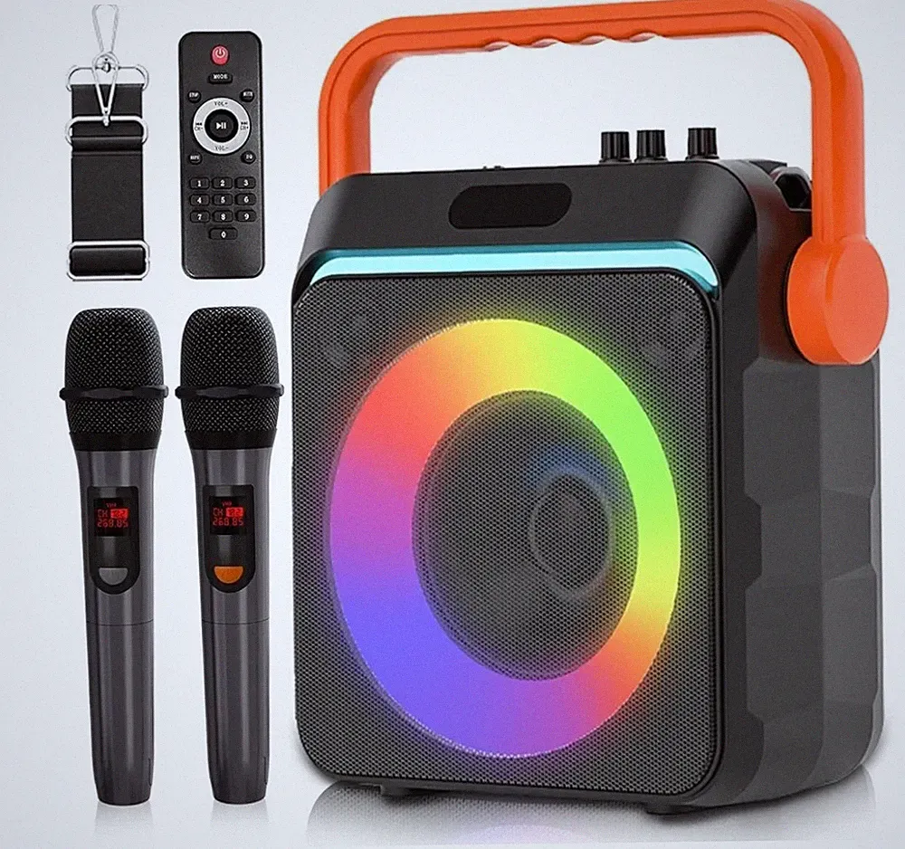 Karaoke Machine with 2 Wireless Microphones, Portable Bluetooth Karaoke Speaker