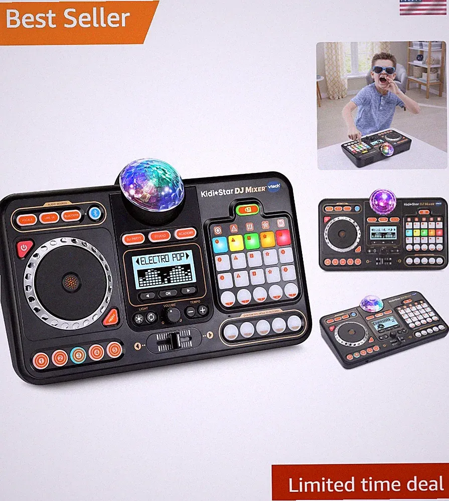 Kidi Star DJ Mixer for Kids - Bluetooth & Audio Cable, 15 Songs & Sound Effects