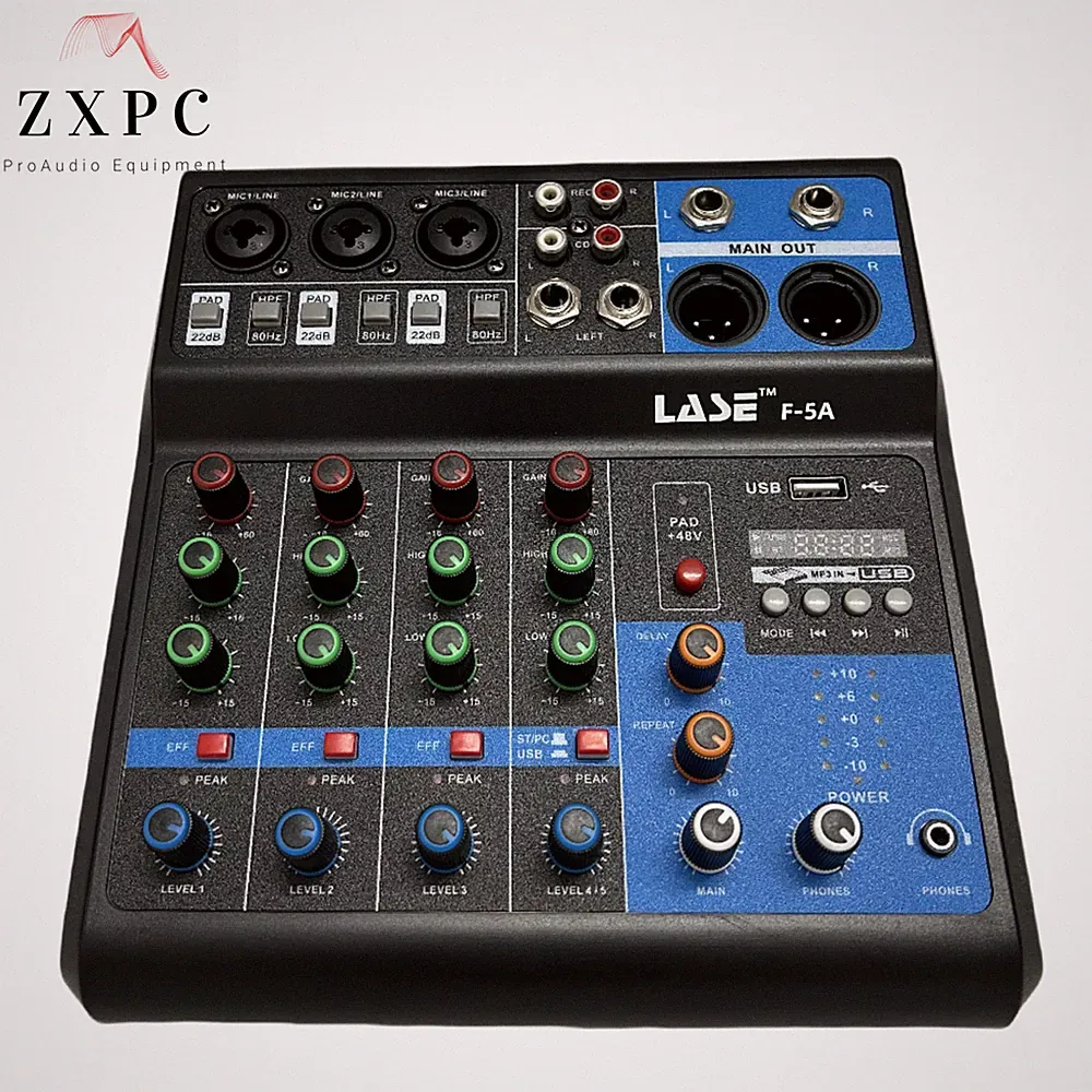 LASE 5 Channel Mixing Console Professional Audio Mixer w/ BT For Streaming & DJ