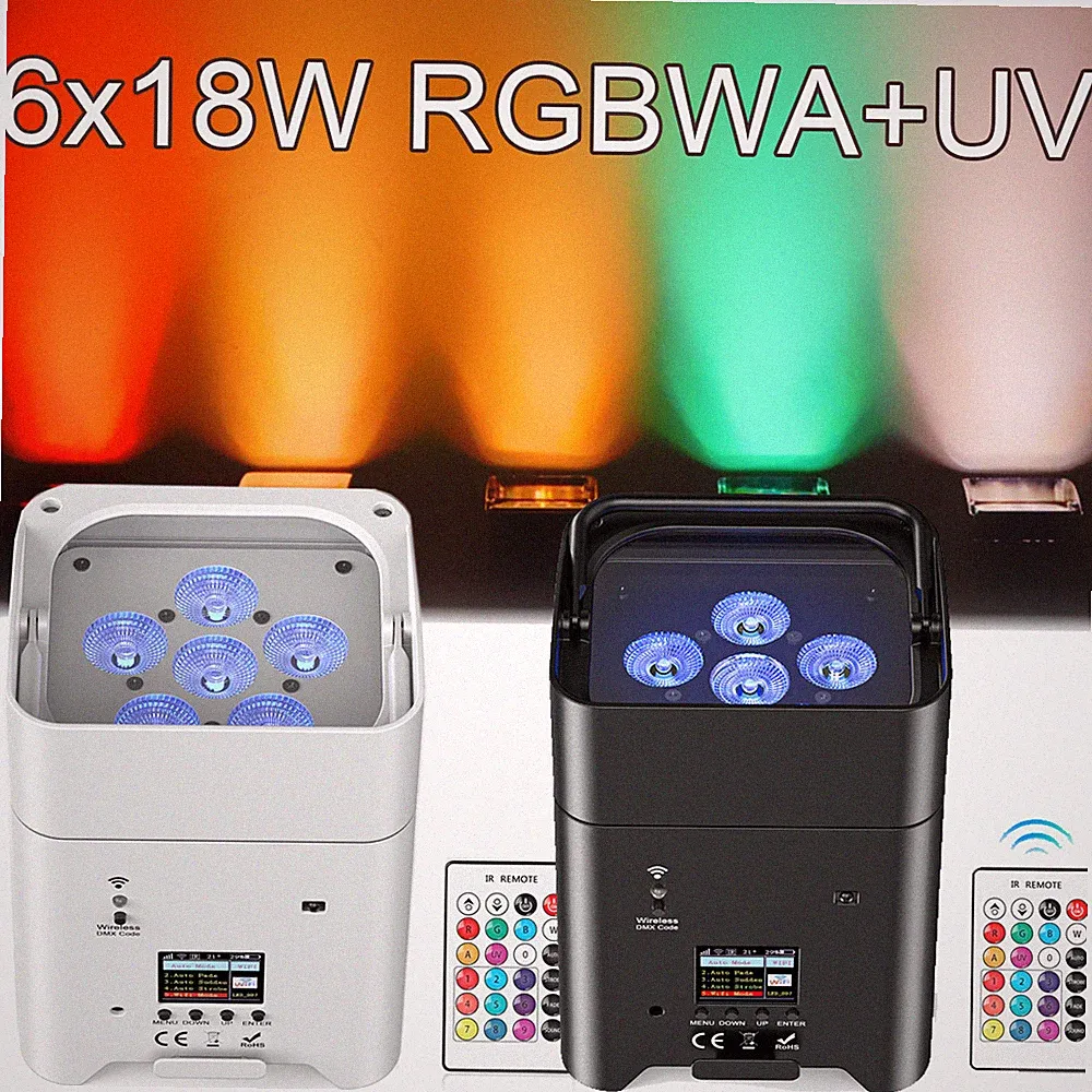 LED 6x18W RGBWA+UV Battery Powered WIRELESS DMX Par Can DJ Uplighting Up Lights