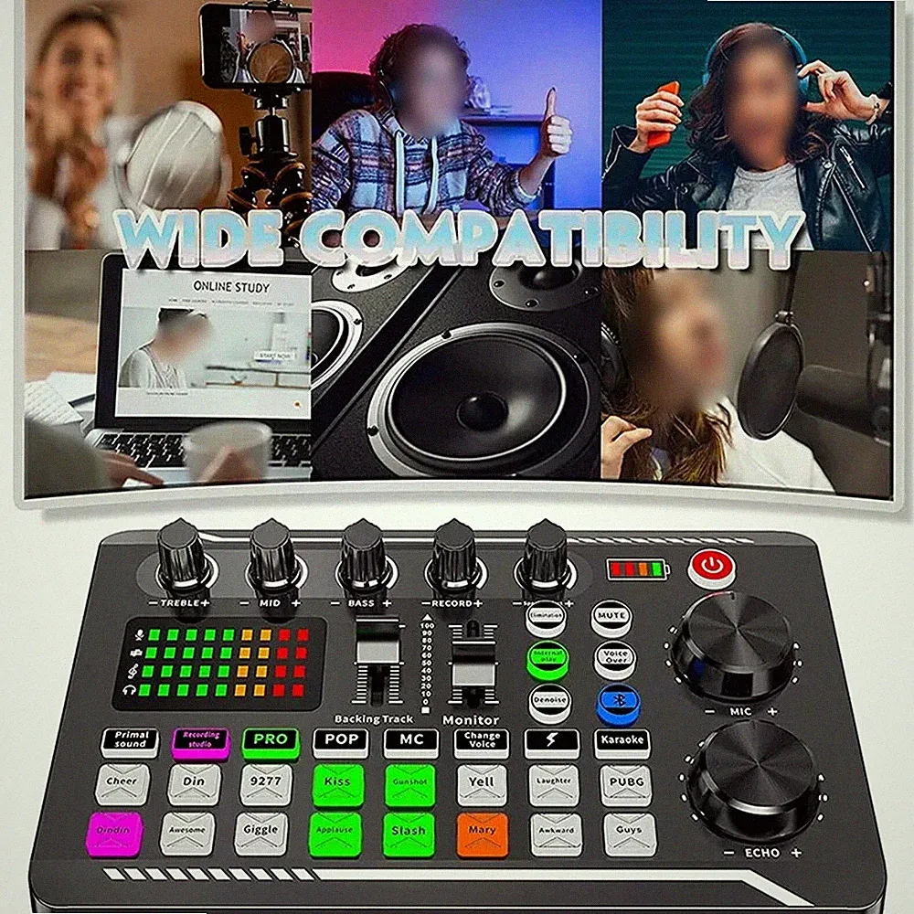 Live Sound Card and Audio Interface With DJ Mixer Voice Changer for Streaming