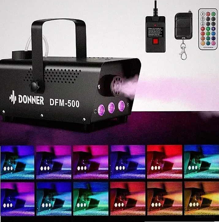 Máquina de niebla para Fiestas, DJ. Mod: DFM-500 500 W, Luces Colores, Control..