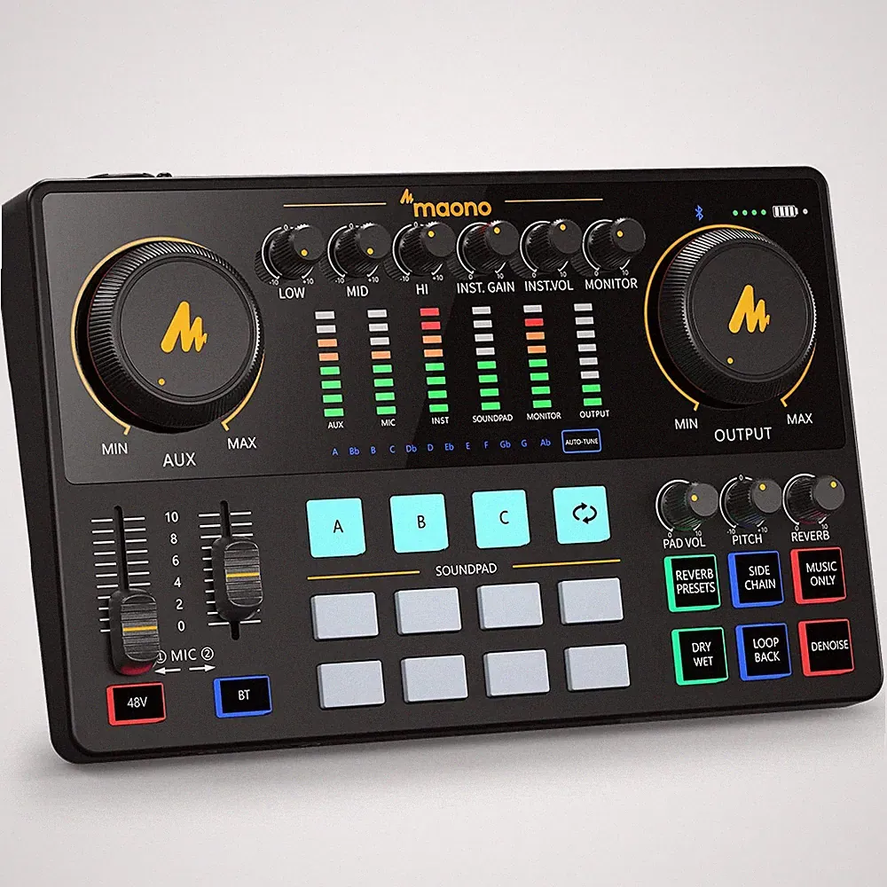 Maono Audio Interface Sound Card DJ Mixer All in One Portable Podcast Studio