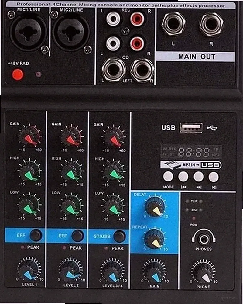 MDYHY A4 DJ Controller Portable Audio Mixer Sound Console USB 48V Phantom Power