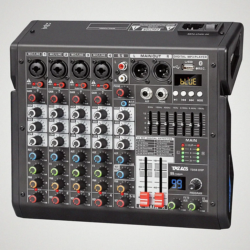 Mix Professional Studio Sound - 6 Channel DJ Mixer with 99 Bit DSP