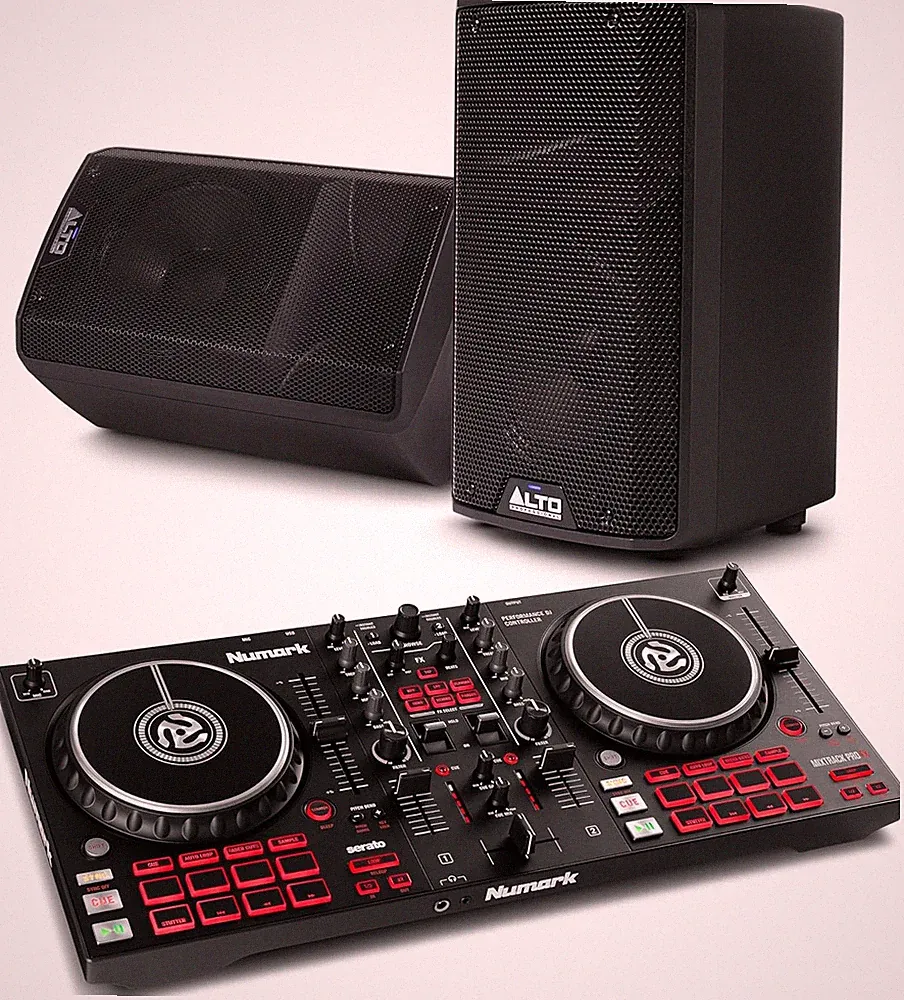 Mixtrack Pro FX DJ Controller and ALTO TX408 Powered PA Speakers Pair for Live M