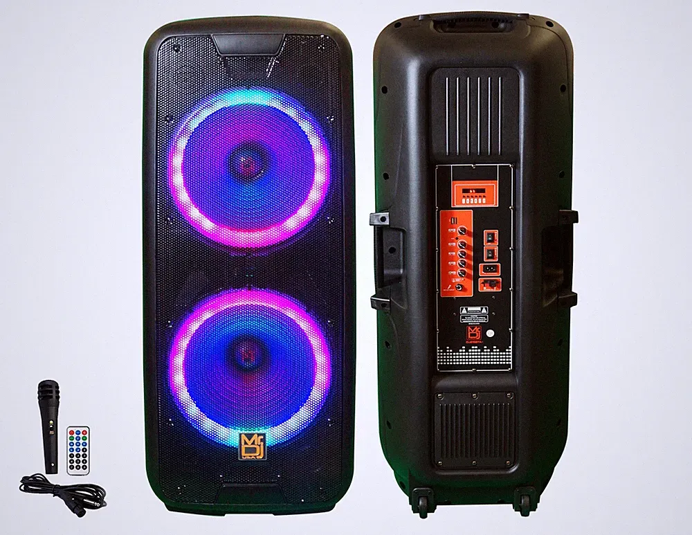 MR DJ 215BTA+ Dual 15" 5000W Battery Powered Bluetooth Speaker Microphone Party