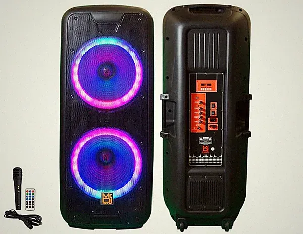 MR DJ DJ215BTA Dual 15" 5000W Power Speaker with Built-In Bluetooth & Battery