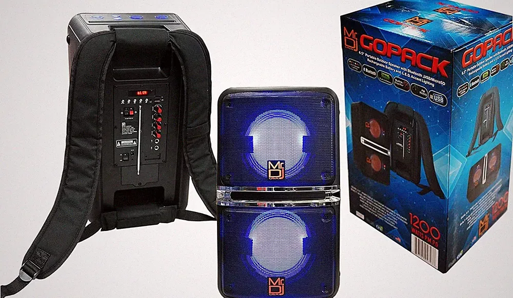 MR DJ GOPACK Dual 6.5" 1200W Portable Speaker Bluetooth USB/Micro SD