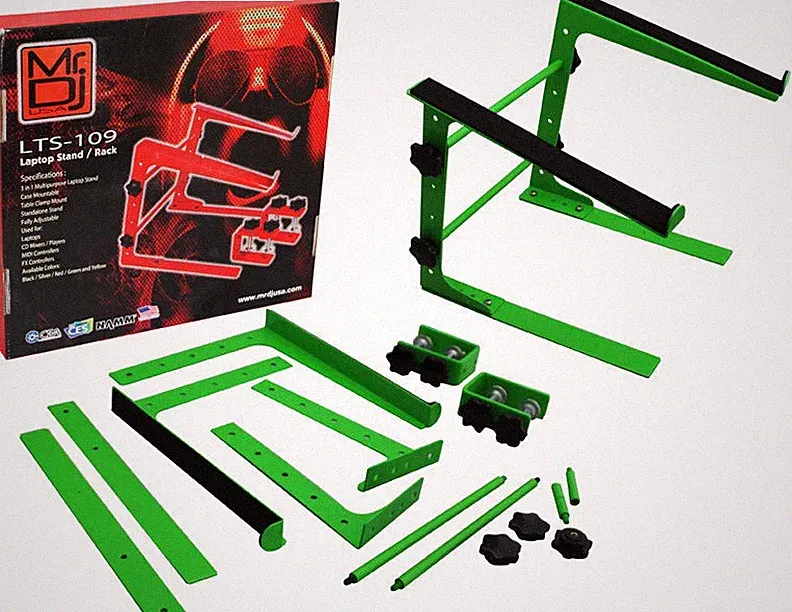 MR DJ LTS109GR Laptop Computer Stand Green Mobile Disc Jockey PC Table Rack