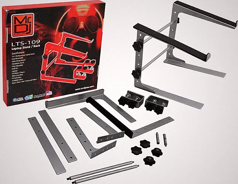 MR DJ LTS109SI Laptop Computer Stand Silver Mobile Disc Jockey PC Table Rack