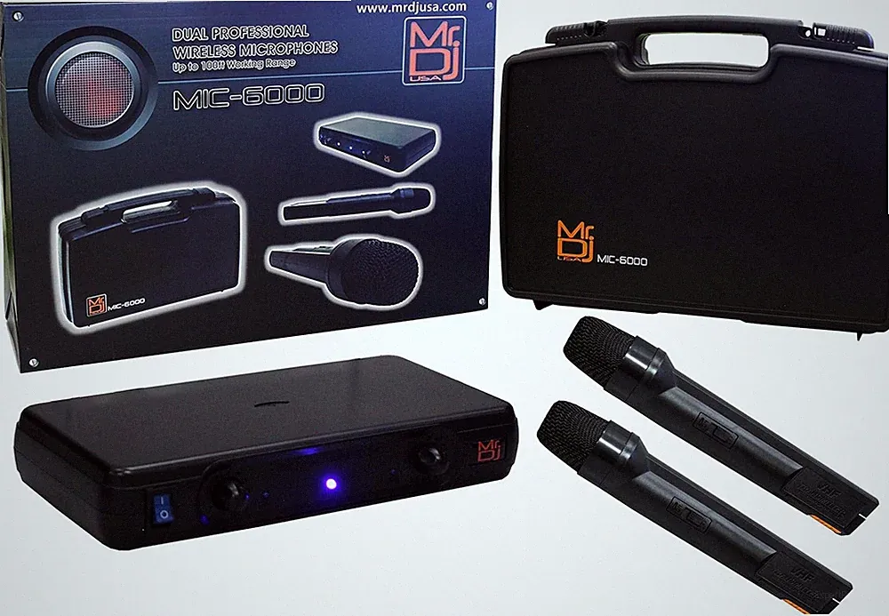 MR DJ MIC6000 Wireless Dual Handheld design Microphone System with Carrying Case